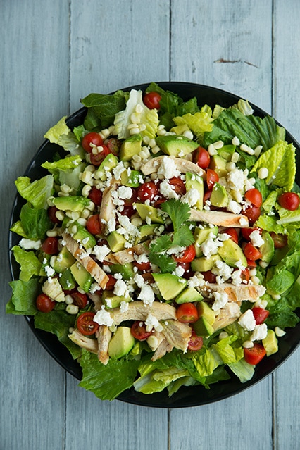 Salad with Grilled Chicken, Avocado, Tomato & Honey-Lime & Cilantro Vinaigrette | Easy Cooking Zone