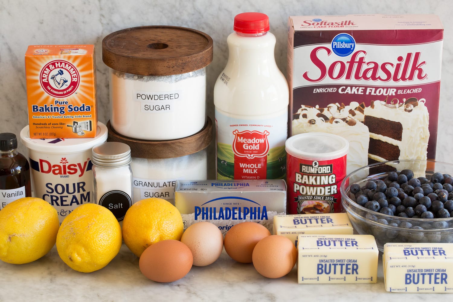 Lemon blueberry cake ingredients.