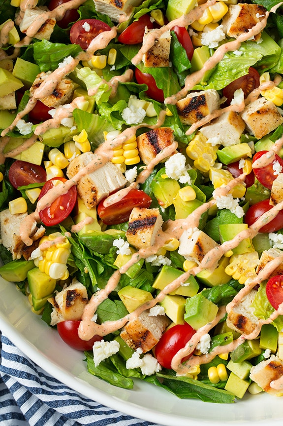 Avocado and Grilled Chicken Chopped Salad with Chipotle-Lime Ranch | Easy Cooking Zone