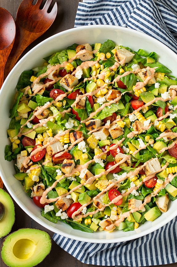 Avocado and Grilled Chicken Chopped Salad with Chipotle-Lime Ranch | Easy Cooking Zone