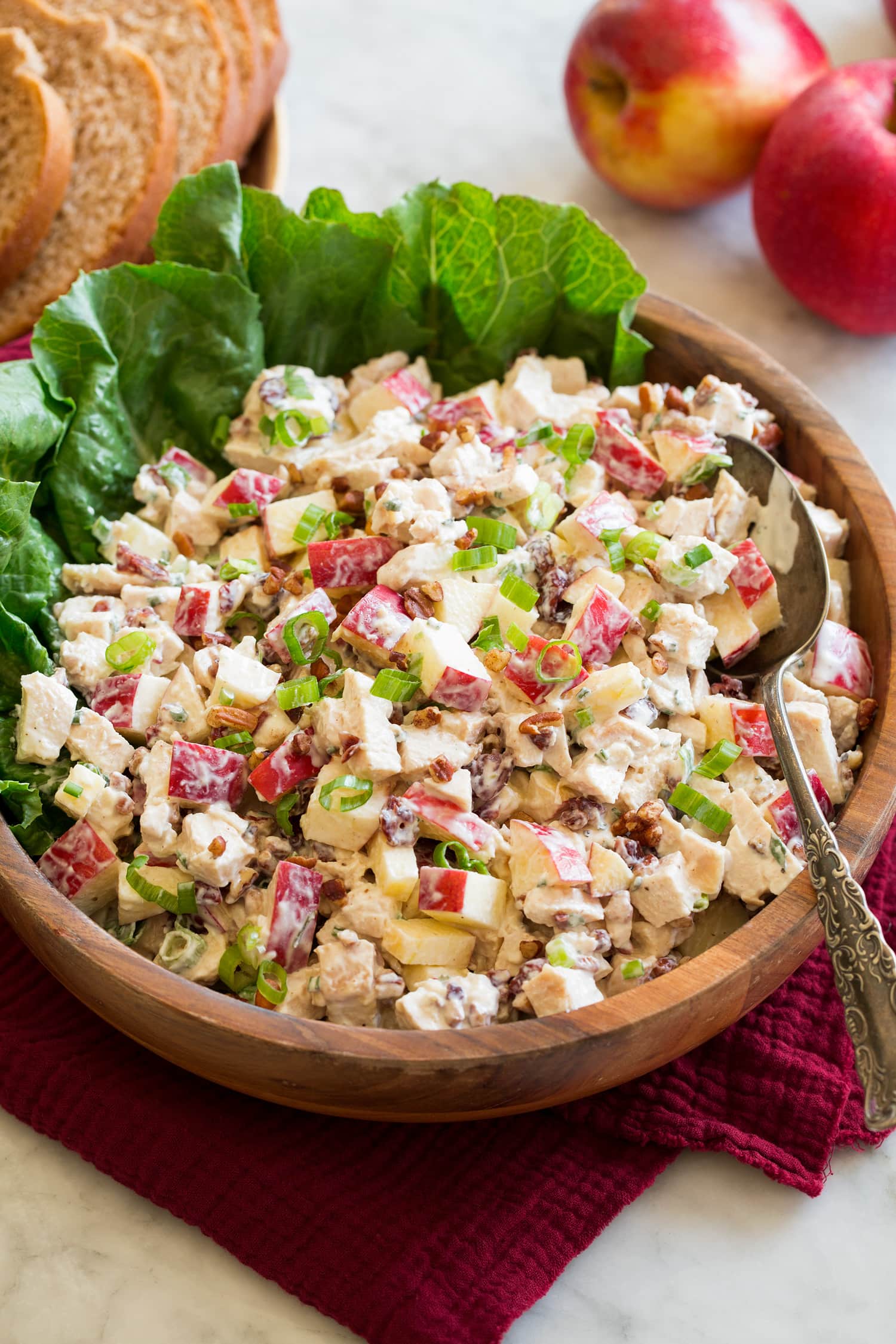 Bowl full of apple chicken salad.