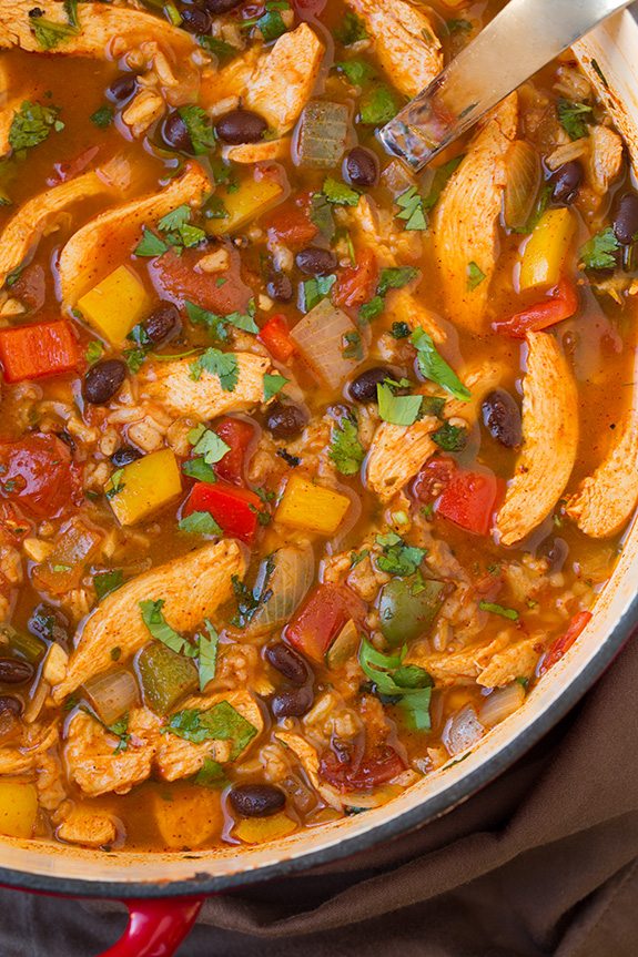 Yummy Chicken fajita soup cooking on stovetop