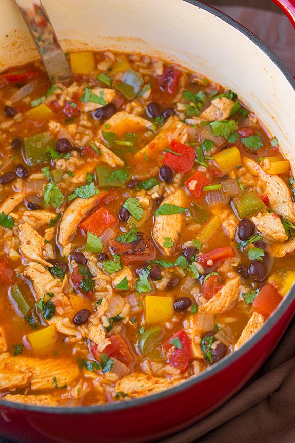 Chicken Fajita and Rice Soup in large pot on stove