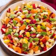 Salad bowl filled with winter fruit salad.