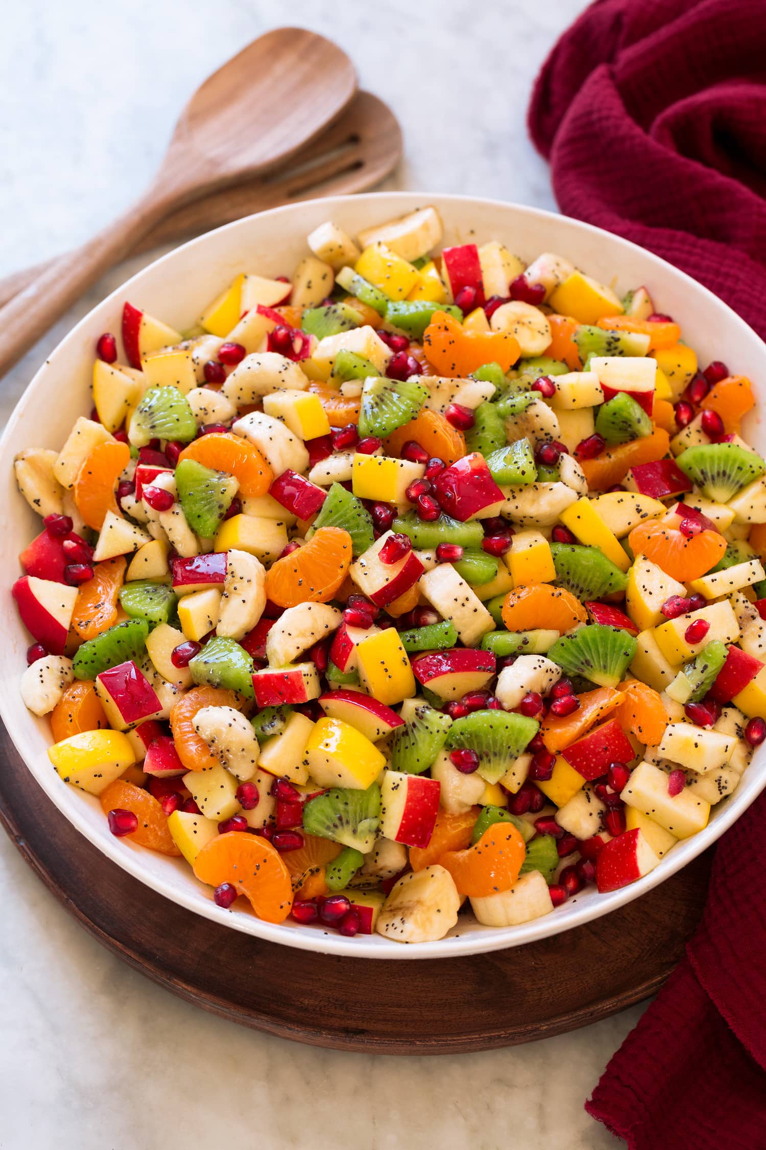 Salad bowl filled with winter fruit salad.