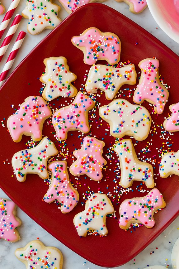 Homemade Circus Animal Cookies on a red plate