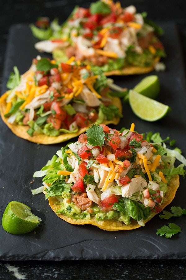 Easy Chicken Tostadas With Cheese, Lettuce, and Guacamole 