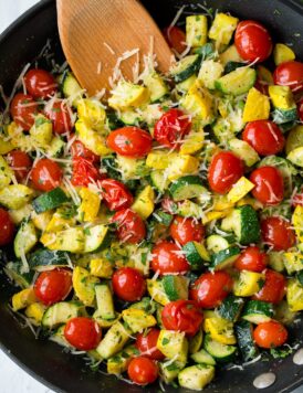 Skillet Garlic Parmesan Summer Veggies