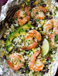 Cilantro Lime Shrimp and Cauliflower Rice Foil Packs