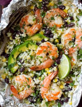 Cilantro Lime Shrimp and Cauliflower Rice Foil Packs