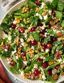 Kale Grape and Farro Salad with Feta