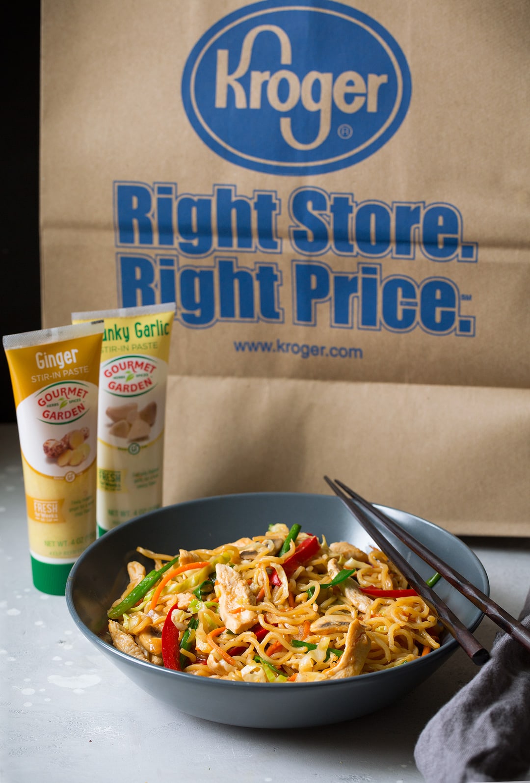 Chicken Yakisoba with Kroger bag