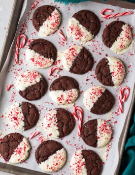 White Chocolate Dipped Peppermint Chocolate Cookies