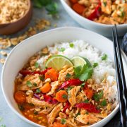 Slow Cooker Thai Chicken Curry in a white bowl