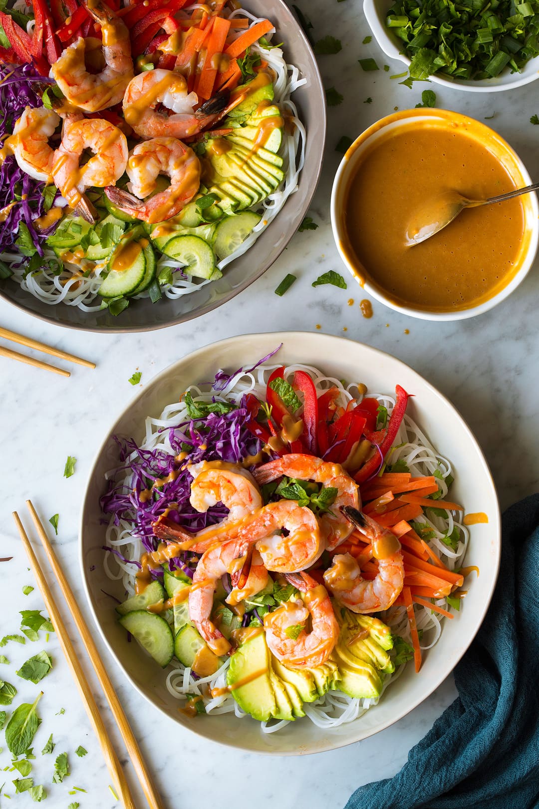 Rainbow Spring Roll Bowls with Shrimp or Chicken