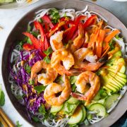 Rainbow Spring Roll Bowls with Shrimp or Chicken