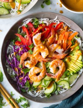 Rainbow Spring Roll Bowls with Shrimp or Chicken