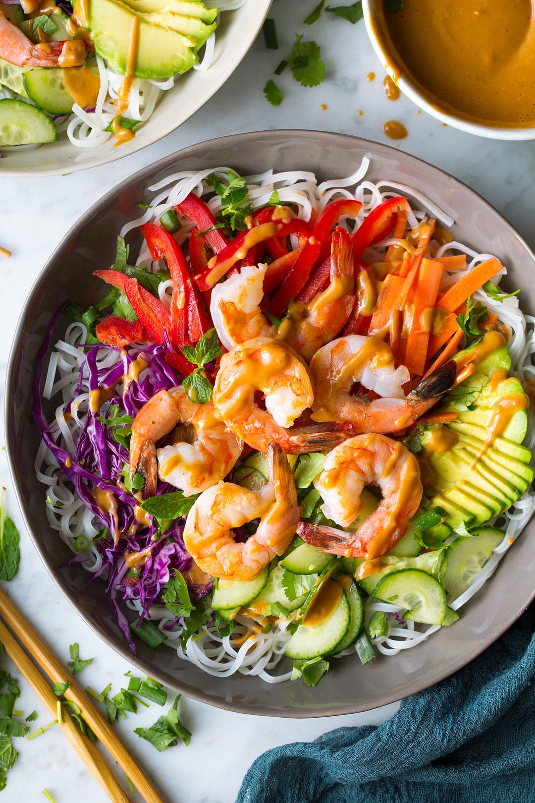 Rainbow Spring Roll Bowls with Shrimp or Chicken