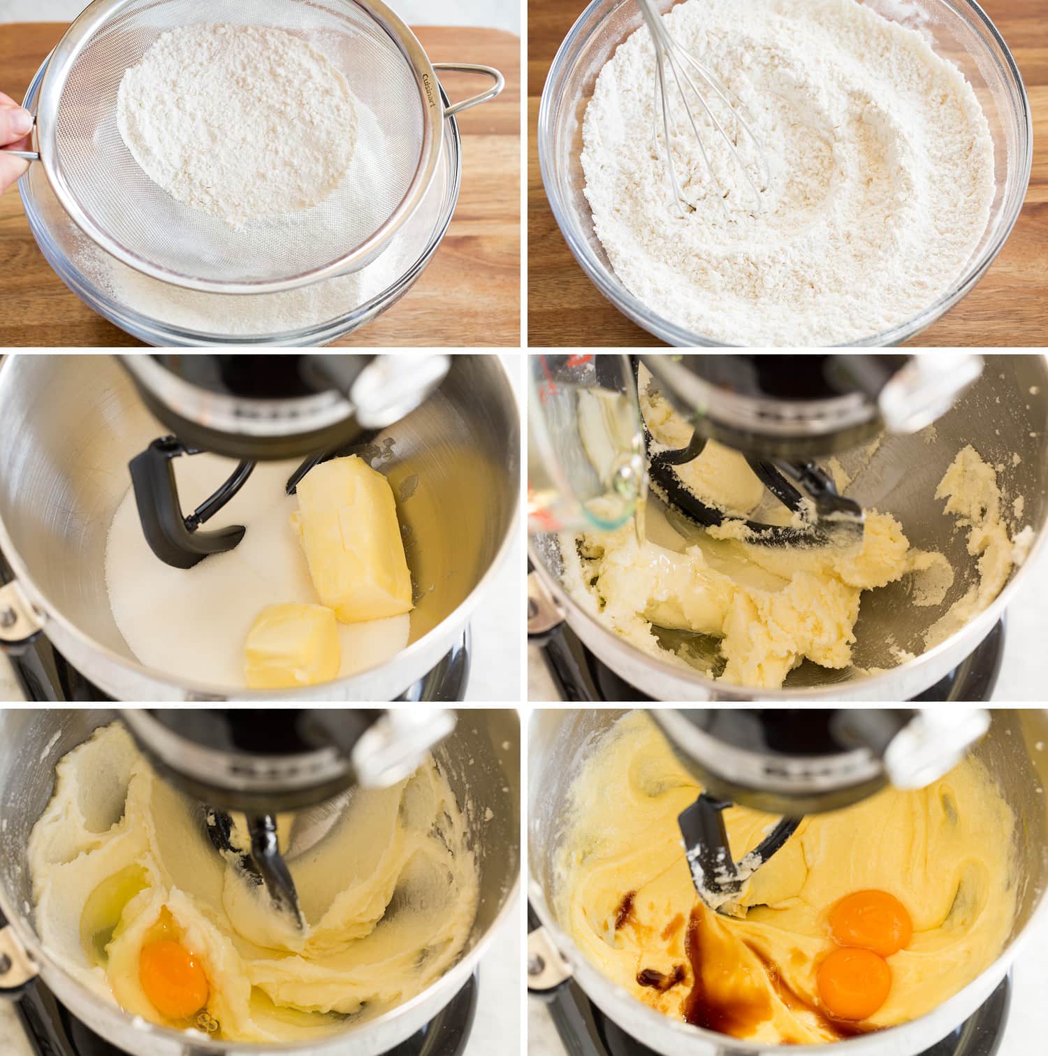 Steps of making yellow cake batter.