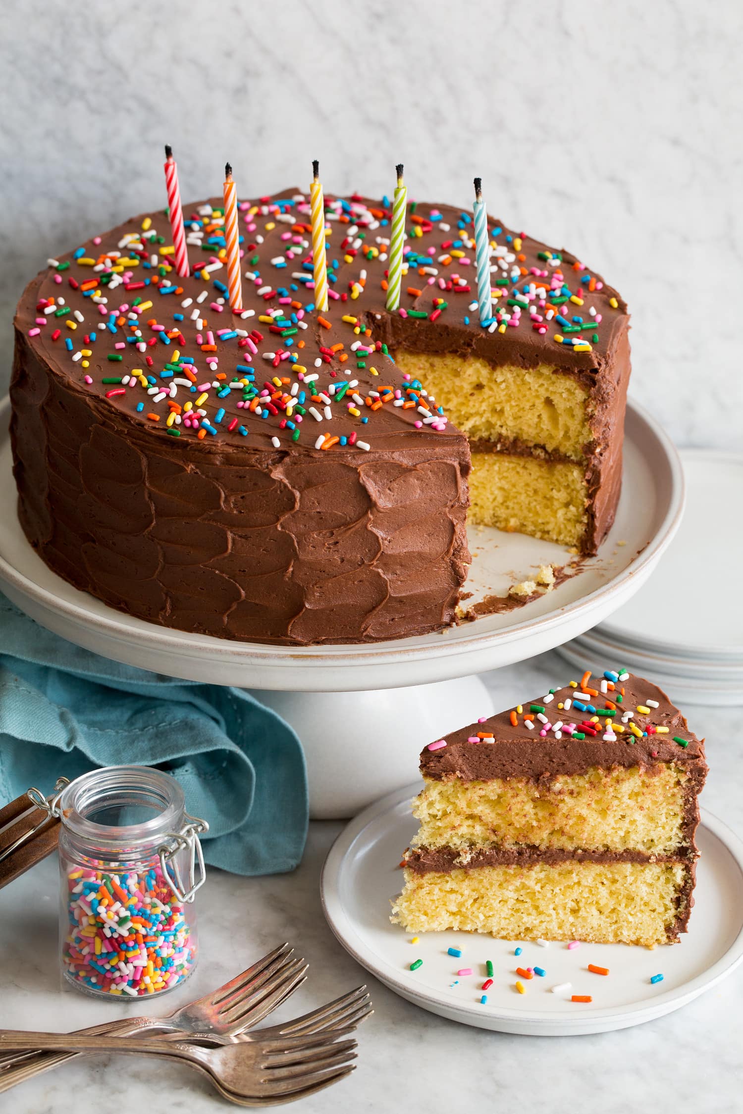 Yellow cake sliced.