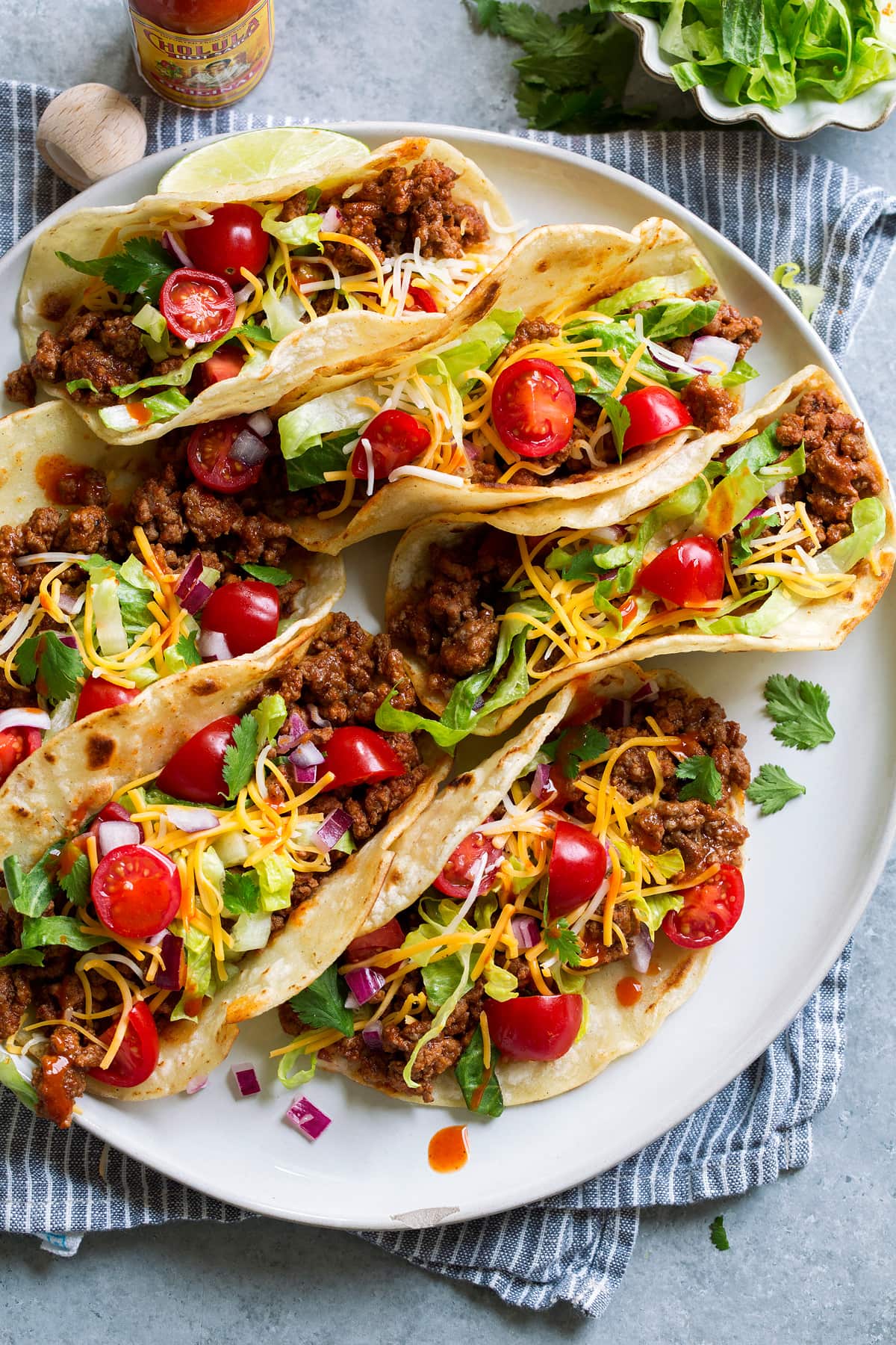 Plate full of tacos.