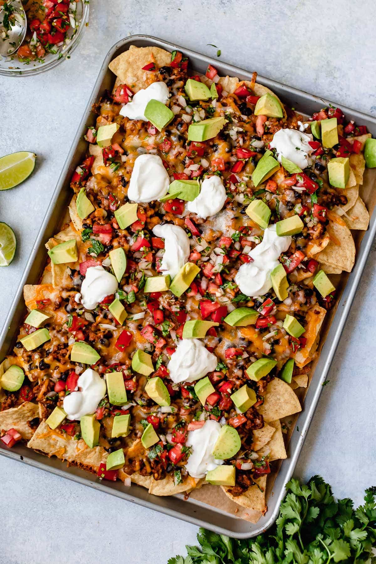 Nachos on a sheet pan.