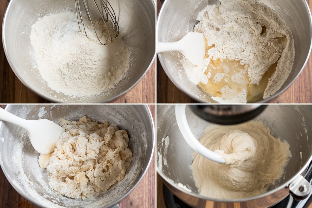 Image showing steps how to make flour tortilla dough in a stand mixer.