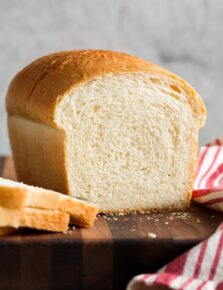 Homemade White Bread on a cutting board.