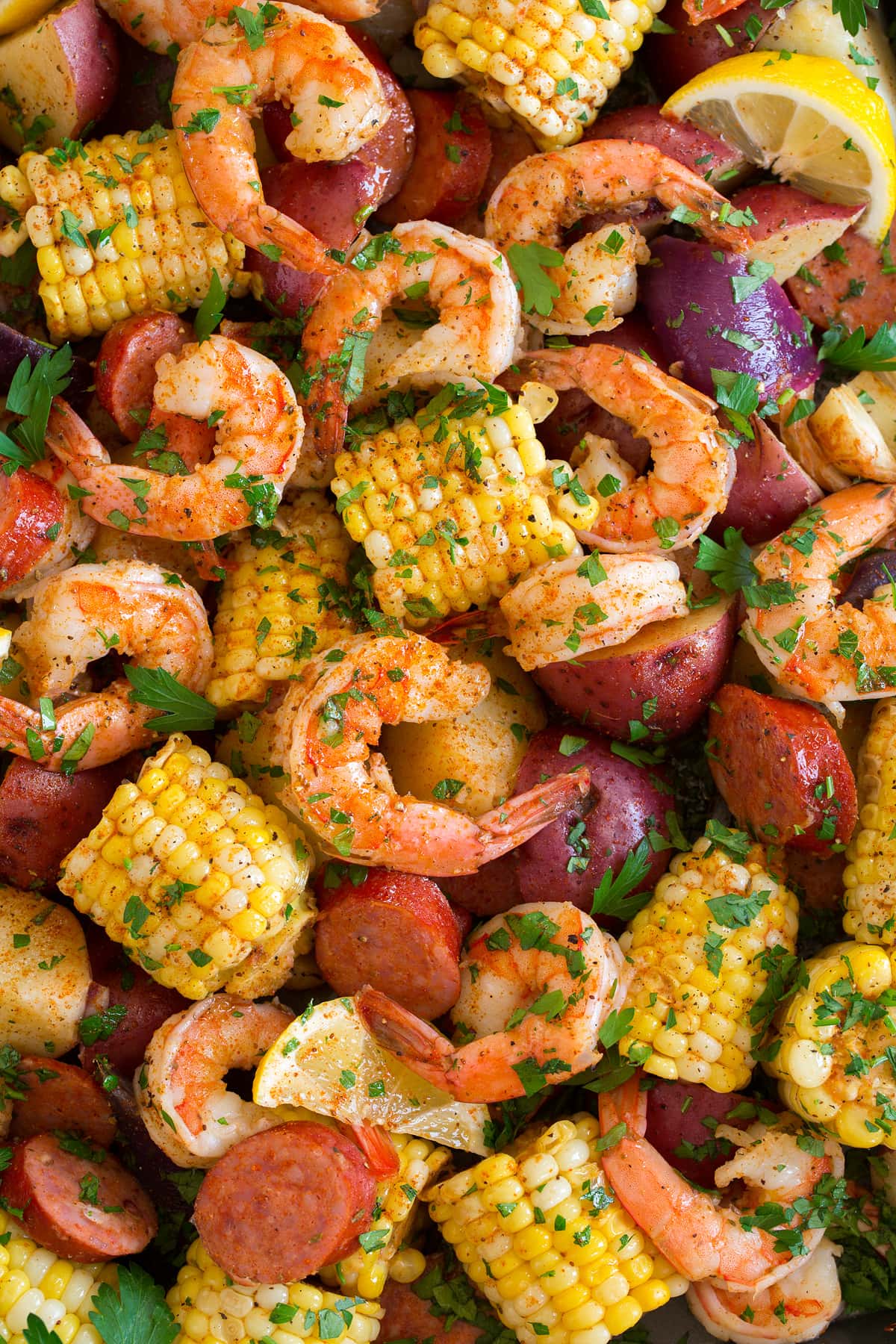 Close up image of shrimp boil.