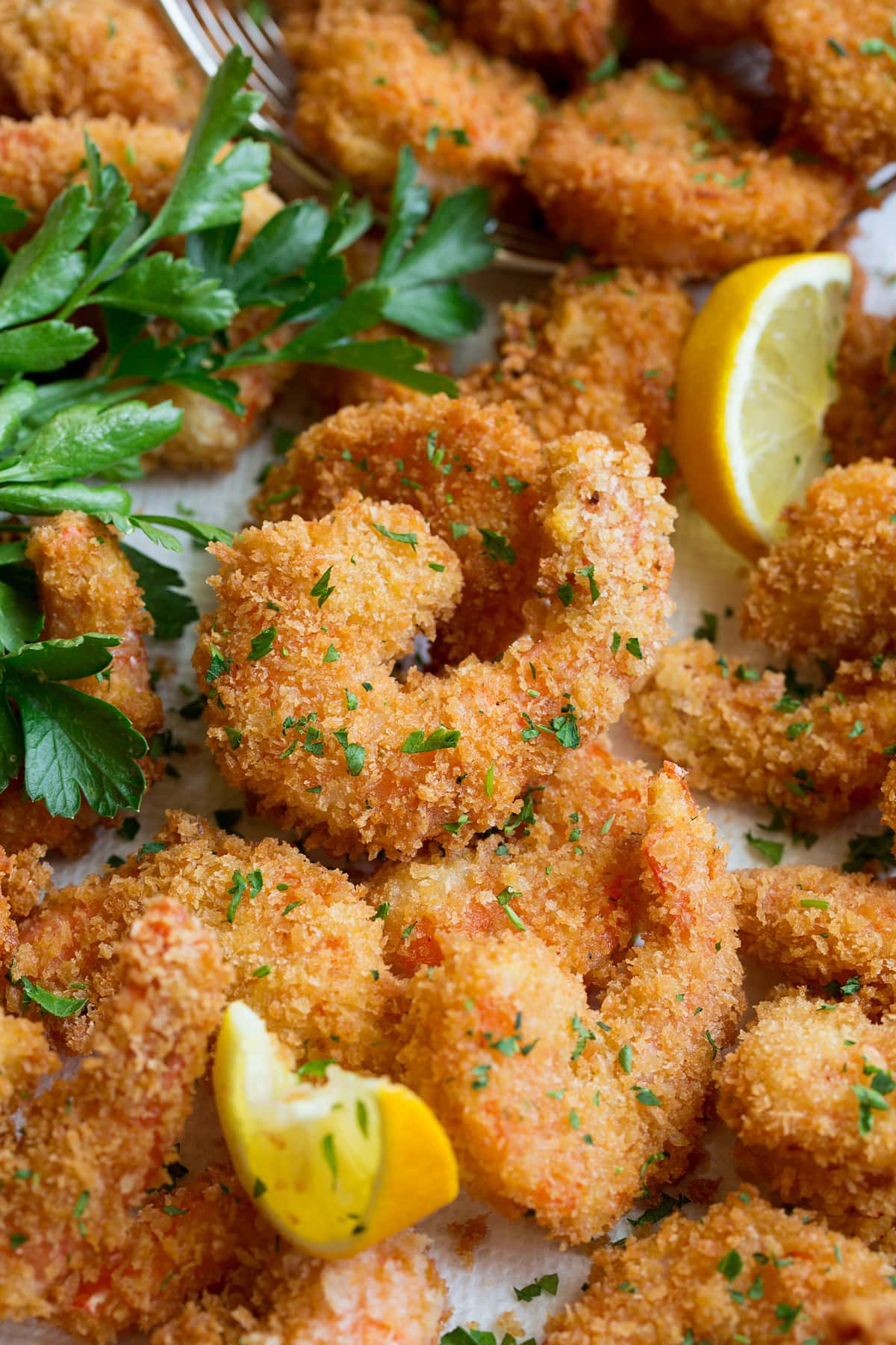 Close up image of fried shrimp.