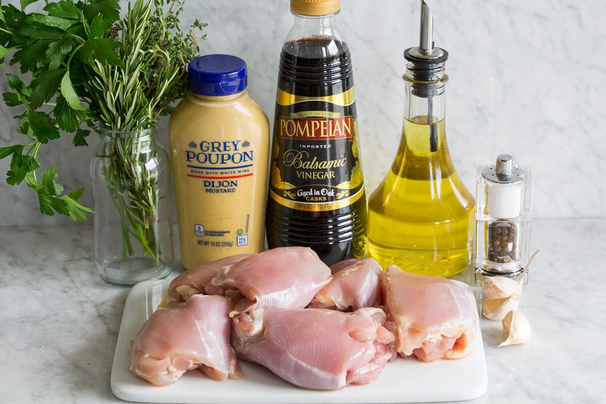 Photo: Ingredients needed to make balsamic chicken shown.