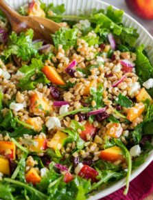 Photo: Completed Farro Salad shown from a close up side angle.