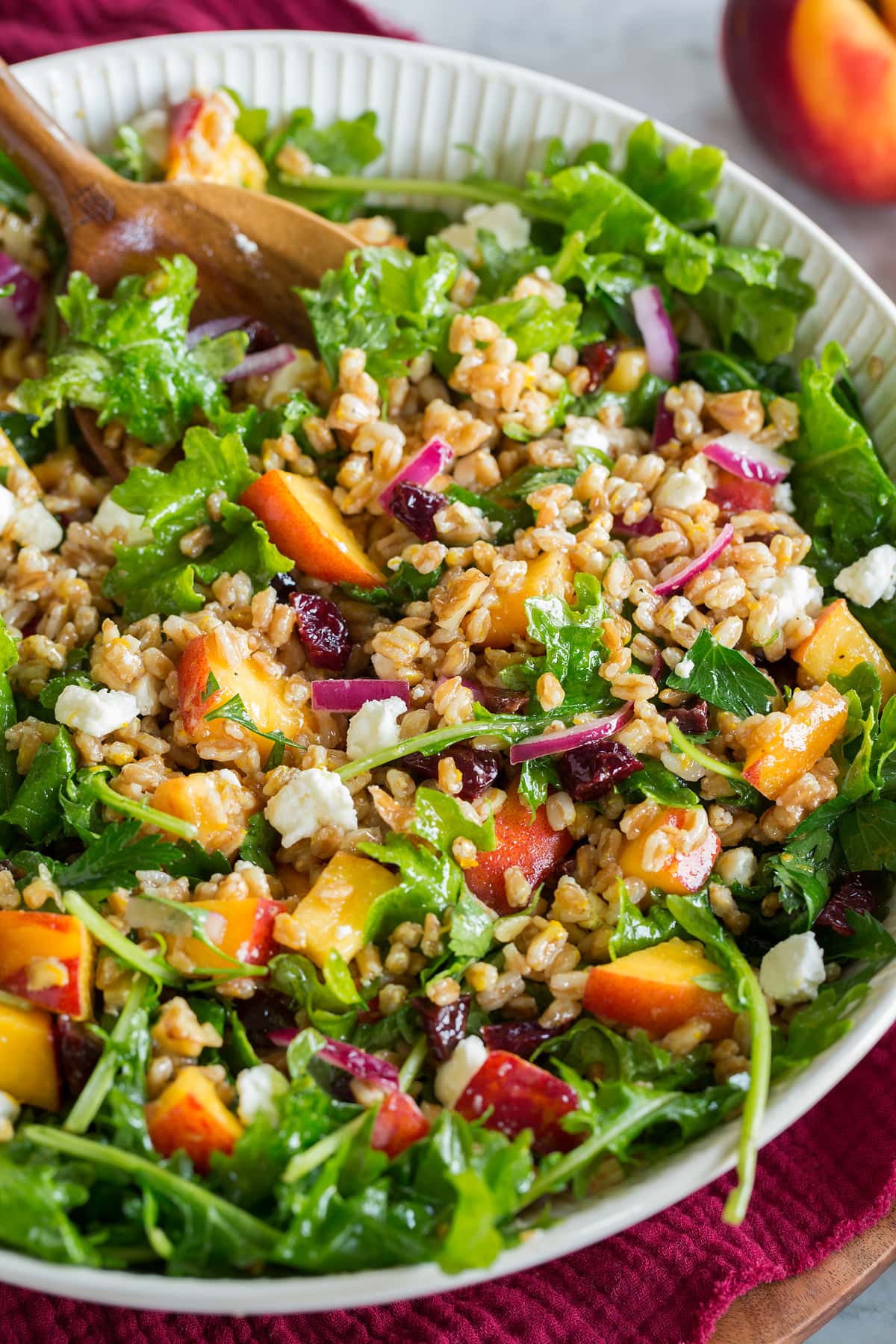 Photo: Completed Farro Salad shown from a close up side angle.