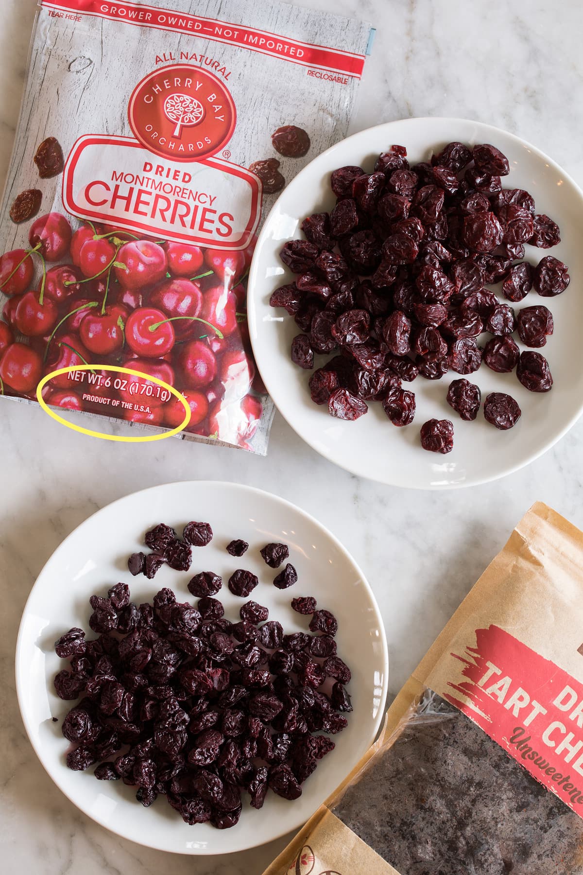 Dried cherry comparison photo U.S. local vs. imported.