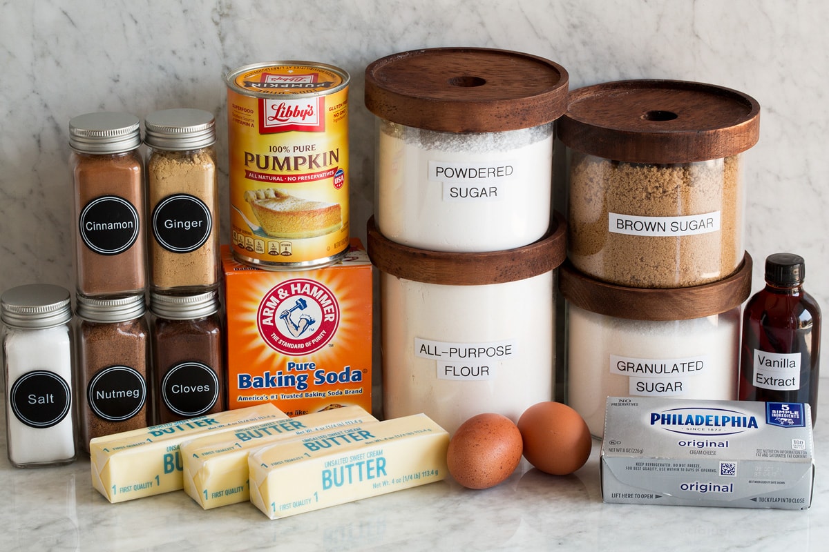 Photo of ingredients used to make pumpkin bars.