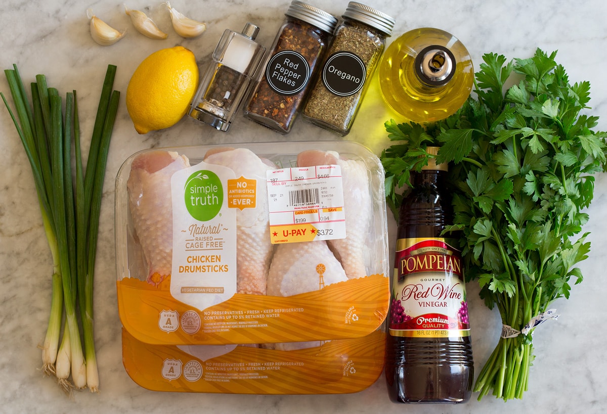 Photo of ingredients used to make baked chicken legs and the marinade.