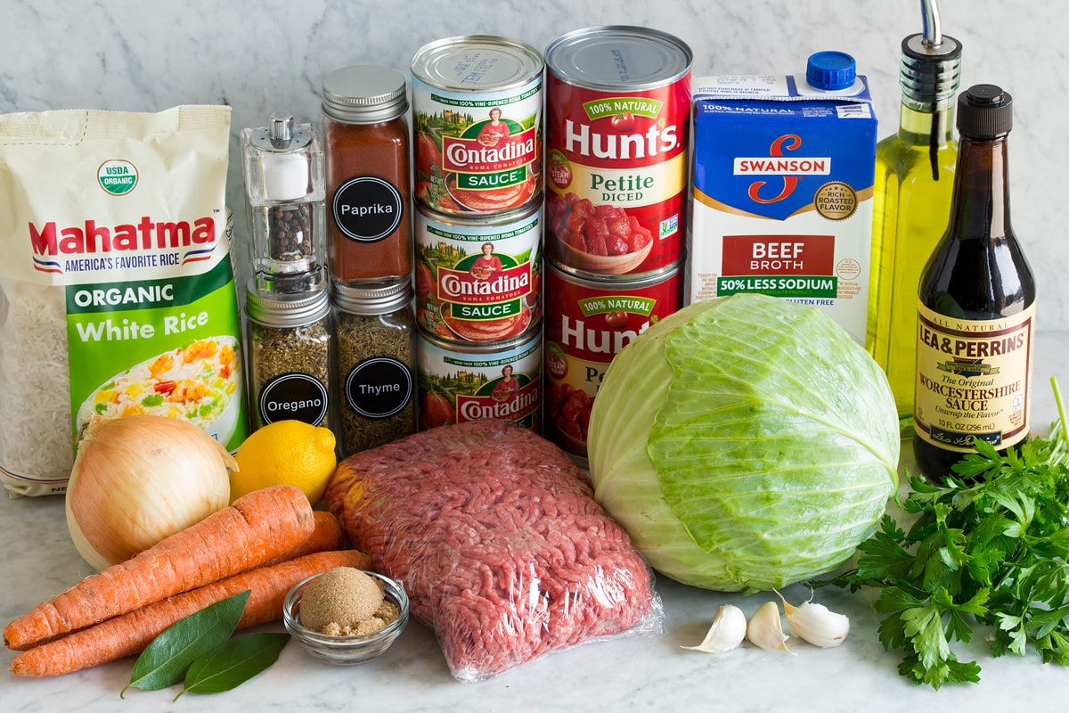 Photo of ingredients used to make homemade Cabbage Roll Soup