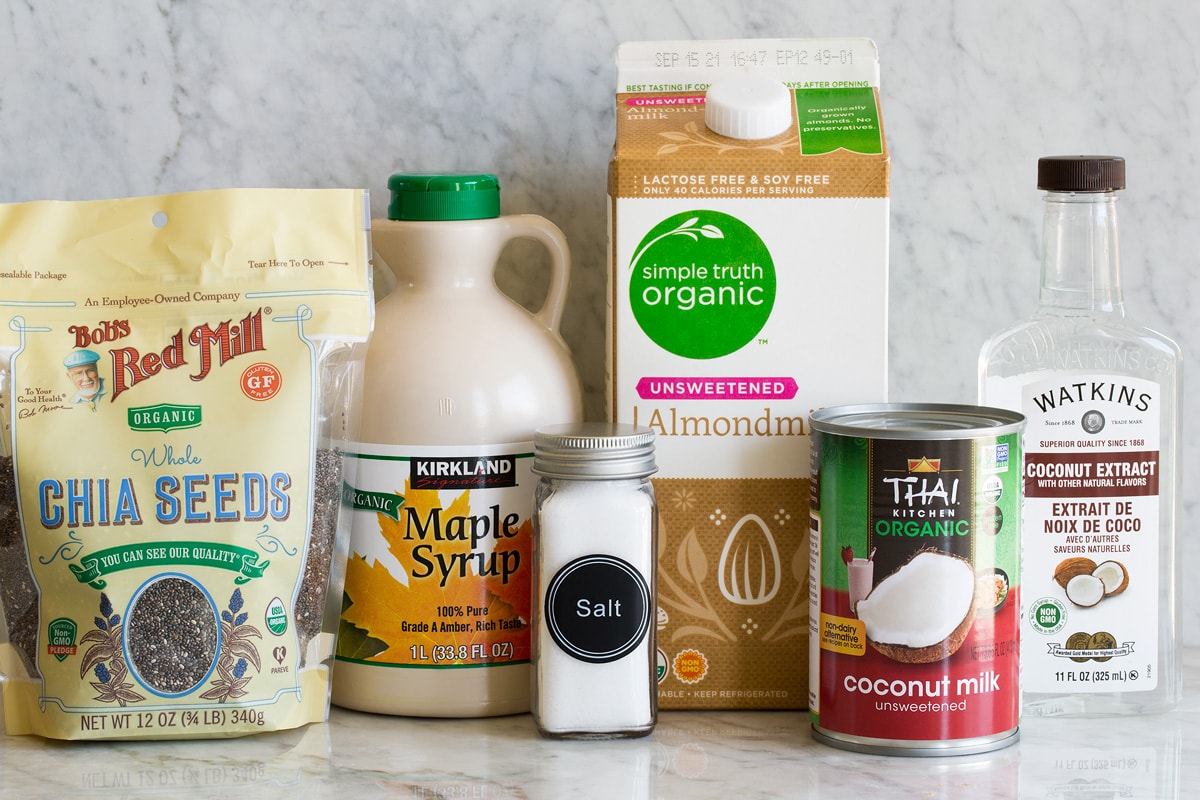 Photo of ingredients used to make chia pudding.