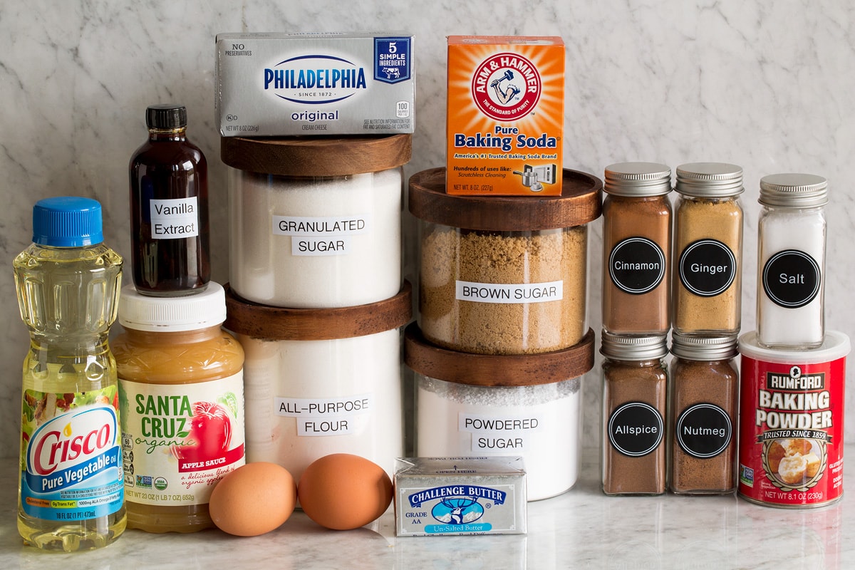 Photo of ingredients needed to make applesauce cake.