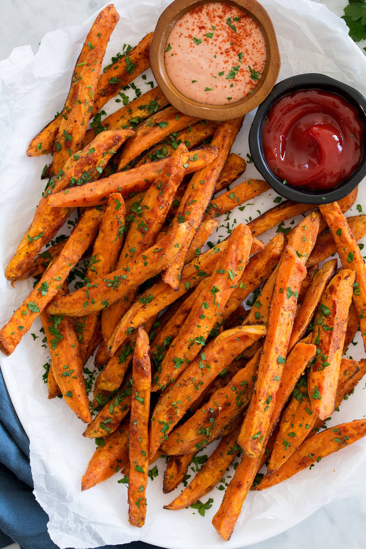 Close up photo of sweet potato fries.