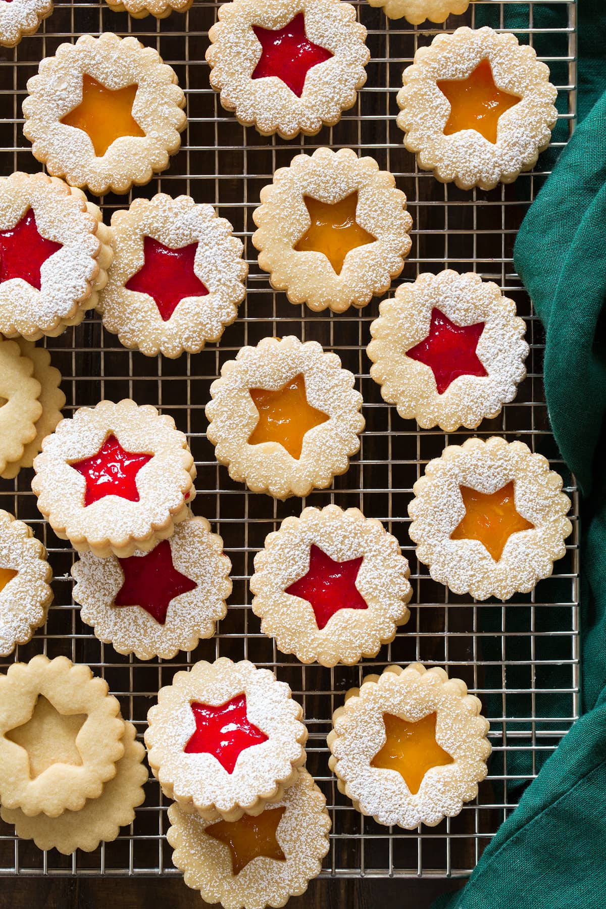 Overhead photo of almond linzer cookies.