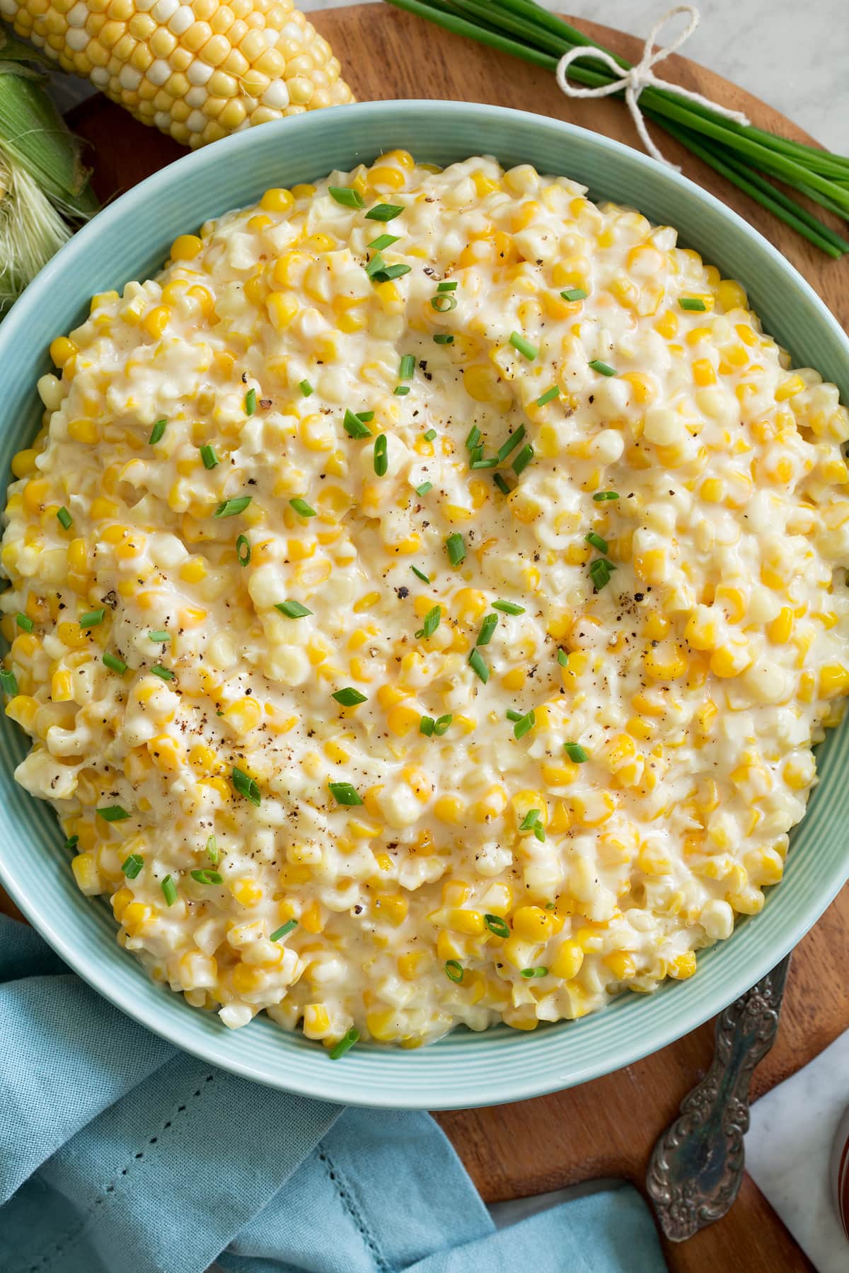 Close up photo of homemade creamed corn.