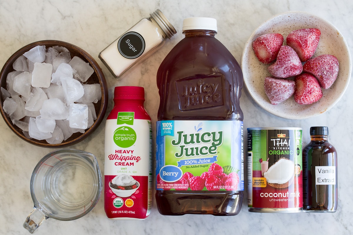 Photo of ingredients needed to make a pink drink.