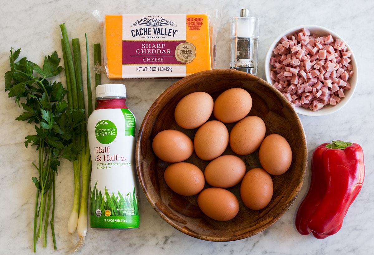 Ingredients needed to make egg muffins shown.