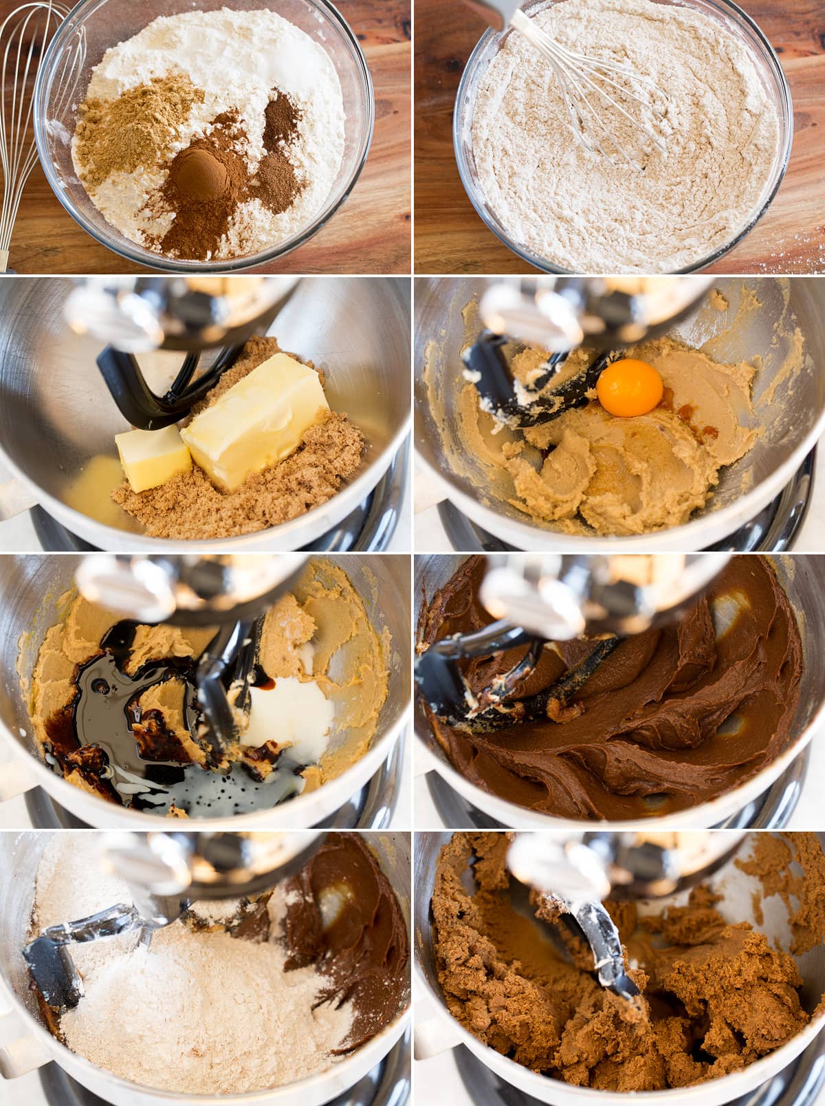 Making dough for gingerbread cookings in a stand mixer.