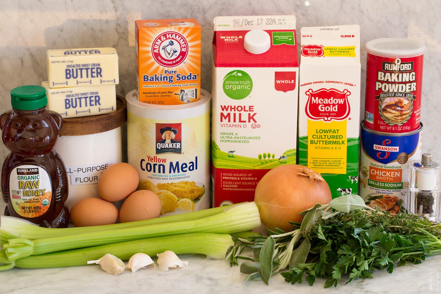 Cornbread stuffing ingredients.