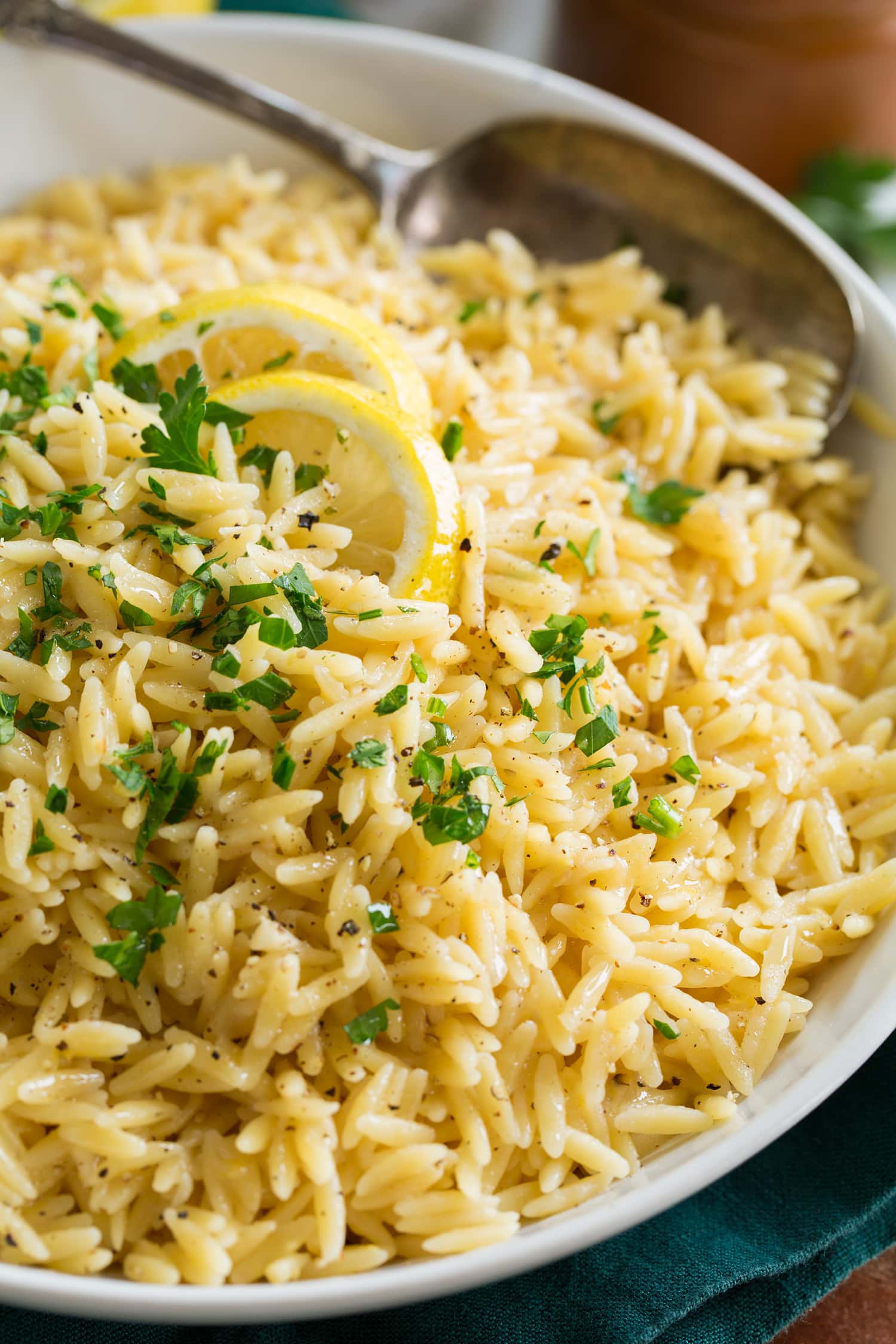 Close up photo of lemon orzo.