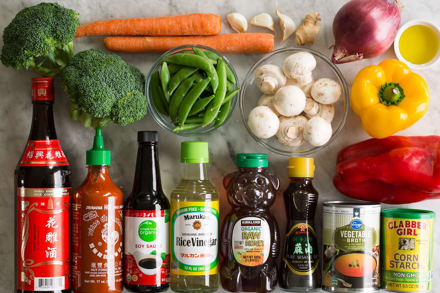 Ingredients need to make vegetable stir fry.