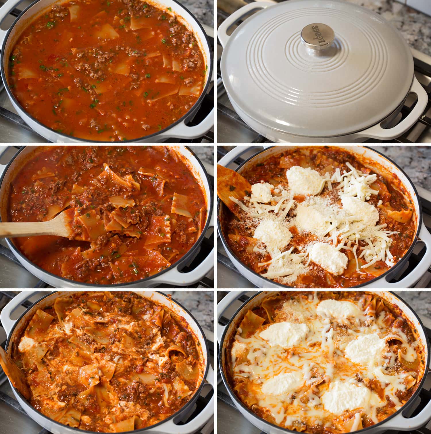 Continued steps of skillet lasagna.