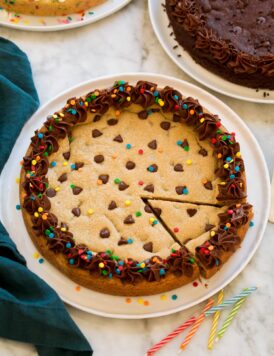 Chocolate chip cookie cake whole.